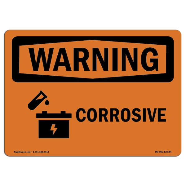 Safety Sign, OSHA WARNING, 7" Height, 10" Width, Aluminum, Corrosive, Landscape